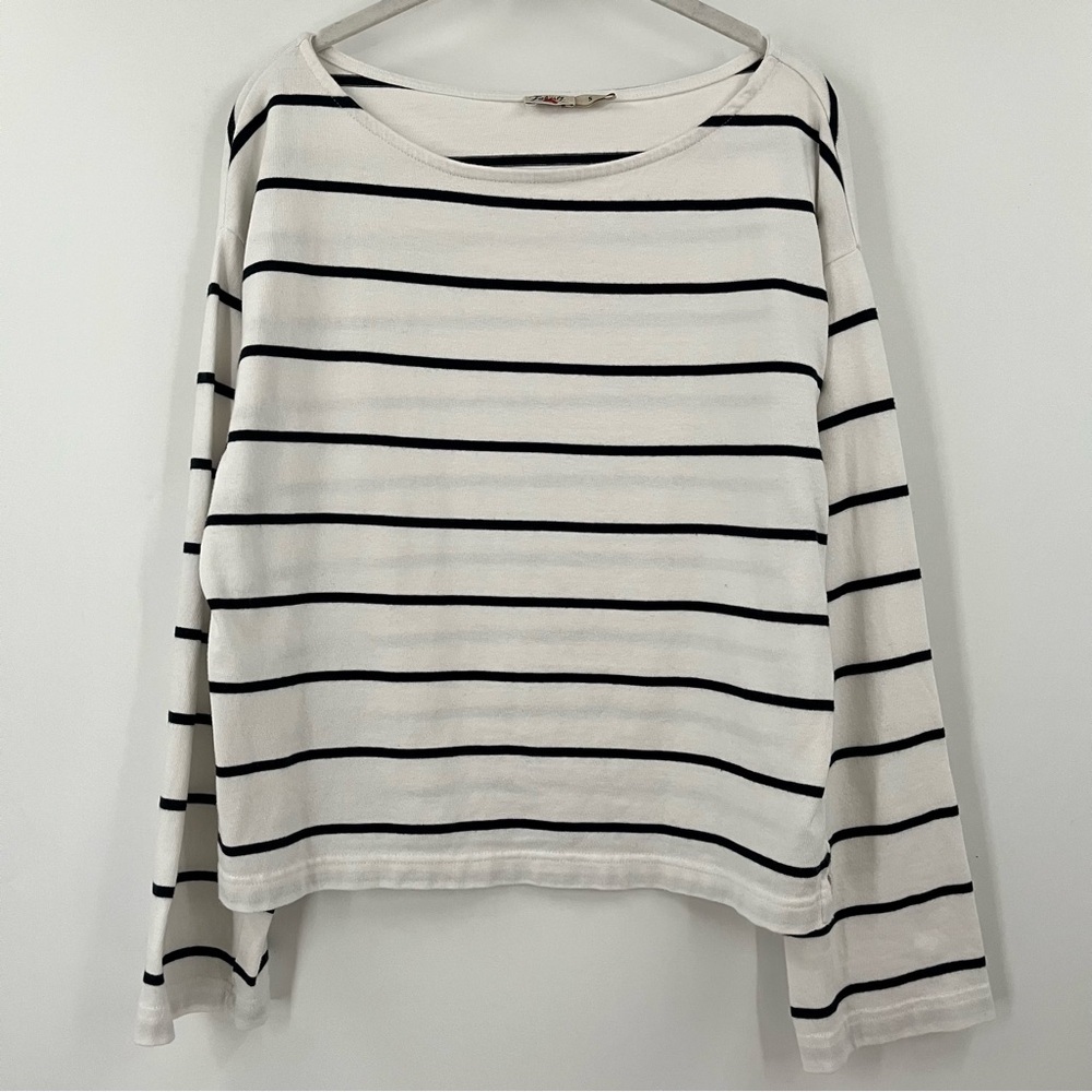 Faherty Cream Striped Long Sleeve Tee